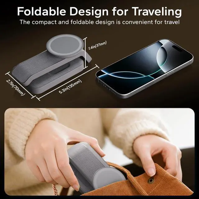 Alt view image 3 of 7 - 3 in 1 Foldable Wireless Charging Station for MagSafe, Nightstand Magnetic Charger Stand for iPhone 16 15 14 13 Pro Max, Travel Charging Dock with Night Light for Apple Watch/AirPods (Gray)