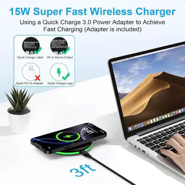 Alt view image 2 of 7 - Wireless Charger Fast Charging Pad for  Galaxy S25 Ultra/S25 Plus/S24 FE/S24Ultra/S23/S22/S21/S20 15W Android Phone Wireless Charging Station with Adapter for Google Pixel 9a 9 Pro XL 8