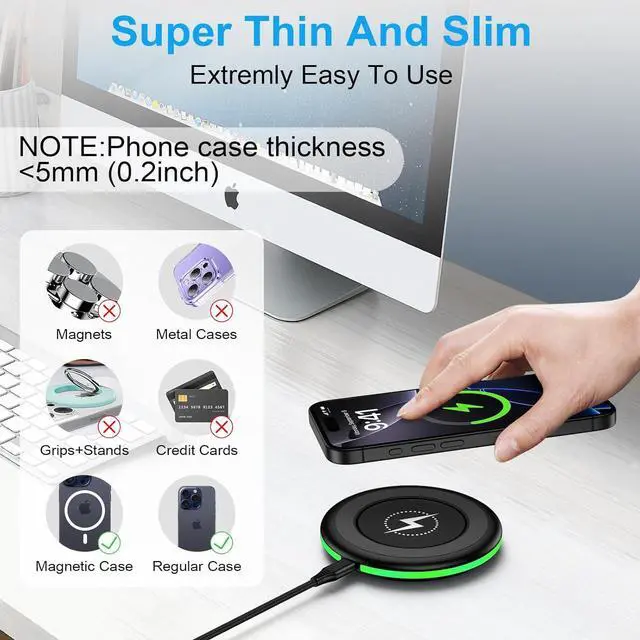 Alt view image 4 of 7 - Wireless Charger Fast Charging Pad for  Galaxy S25 Ultra/S25 Plus/S24 FE/S24Ultra/S23/S22/S21/S20 15W Android Phone Wireless Charging Station with Adapter for Google Pixel 9a 9 Pro XL 8