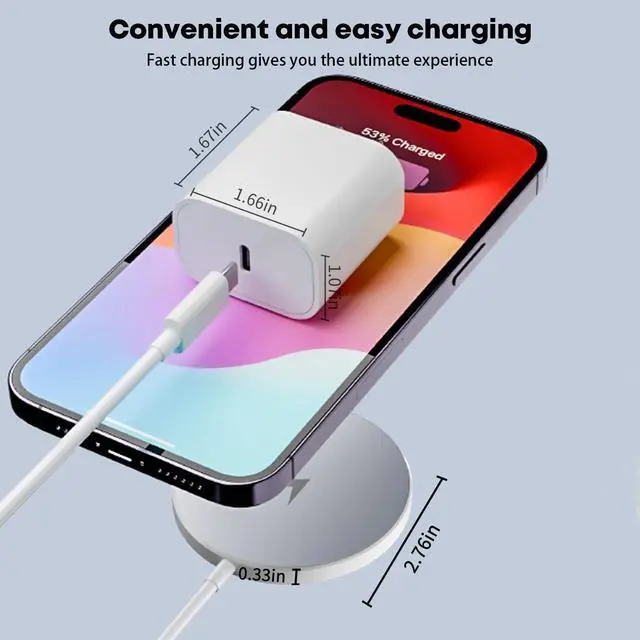 Alt view image 6 of 7 - Magnetic Wireless Charger for iPhone 2Pack 6.6FT  Mag-Safe Charger Wireless Charging Magnetic Cable with USB C Fast Charging Block for iPhone 16/16 Pro/Pro Max/15/14/13/12/Plus AirPods 3/2/Pro 2
