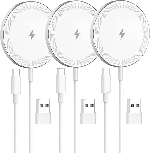 Main image of 3-Pack Magnetic Wireless Charger Pad: 15W Fast Magnetic Qi Charging Pad for  - iPhone 16 16e 15 14 13 12 Series - AirPods 4 3 2 Pro - Home Office Travel (White)
