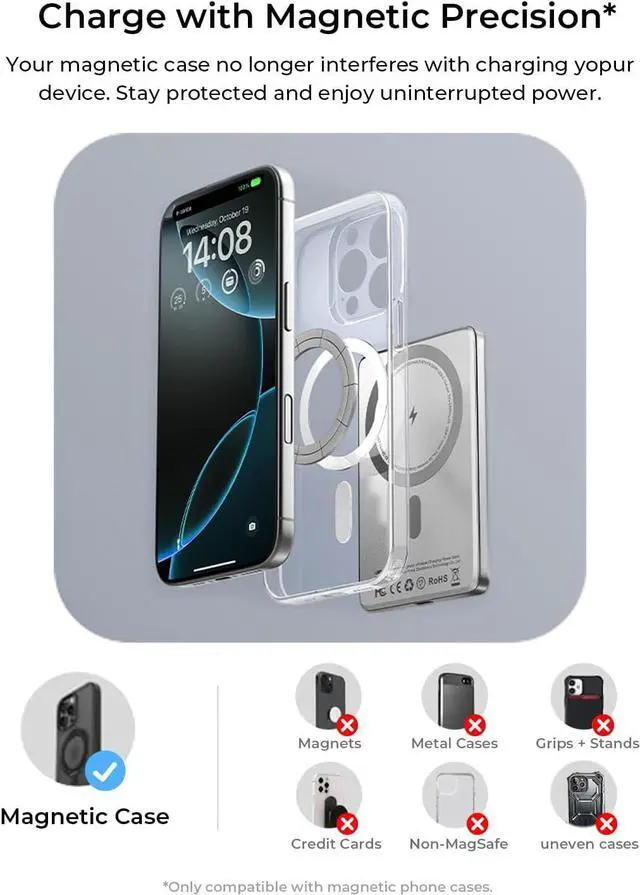 Alt view image 7 of 7 - 0.3 Ultra Slim MagSafe Portable Charger 5000mAh Wireless Card Slim MagSafe Battery Pack Travel Essentials iPhone Accessories Magnetic Power Bank for 17 Air iPhone 16 Pro Max Plus/15/14/13/12