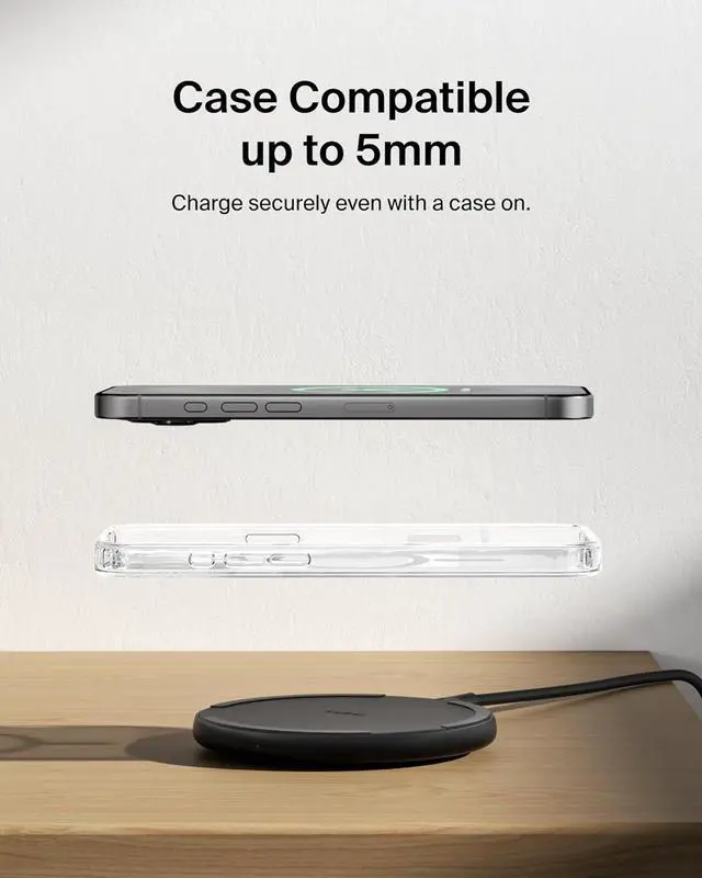 Alt view image 6 of 7 - Wireless Charging Pad 15W - Qi Charger Charging Station for  iPhone 16 iPhone 15/14/13 Series AirPods  Galaxy S25 Galaxy S24 Pixel - Power Supply and Cable Included - Black