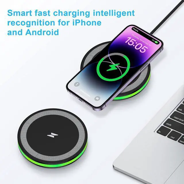 Alt view image 6 of 7 - Wireless Charger Fast Charging Pad Android Charging Station Wireless Phone Charger for Android  Galaxy S25 Ultra S25 Plus S25 S24 S23 S22 S21 S20 S10 iPhone 16 Pro Max Plus 15 14 13 12