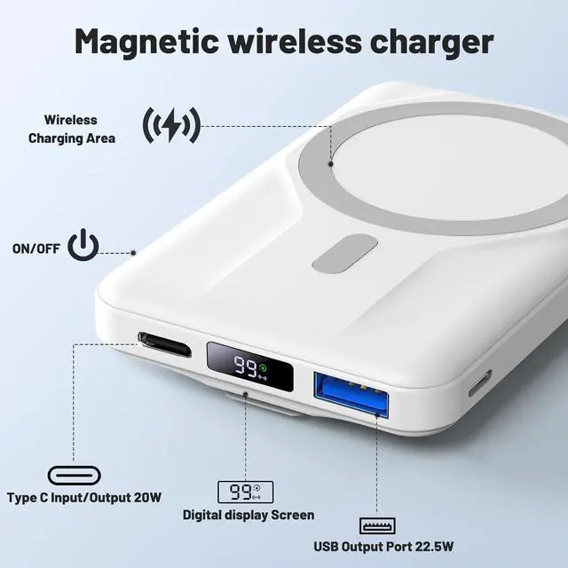 Alt view image 2 of 7 - Wireless Portable Charger with Stand Slim 10000mAh Magnetic Power Bank for Magsafe 22.5W Fast Charging Battery Pack with Digital Display Compatible with iPhone 16/15/14/13/12 Series