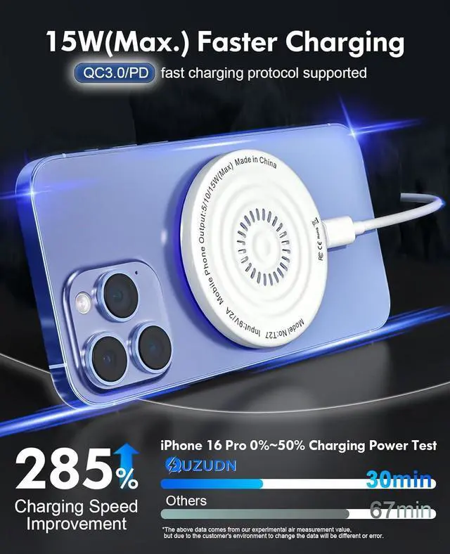 Alt view image 2 of 7 - MagSafe Charger 2 Pack 15W Magnetic Wireless Charger Fast Charging Pad with 20W Adapter and 6FT Cables for iPhone 16/15/14/13/12 Series/AirPods 3/2/Pro  MagSafe Chargers for Travel/Office/Home