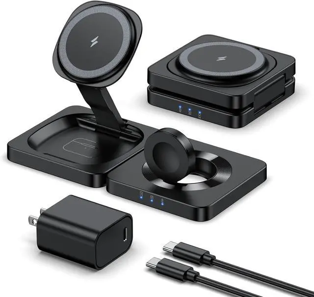 Main image of 2025 Magnetic Wireless Charging Station - 3 in 1 Foldable Mag-Safe Charger Stand for Multiple  Devices Travel Charging Pad for iPhone 16 15 14 13 12 Pro Max Plus  Watch AirPods