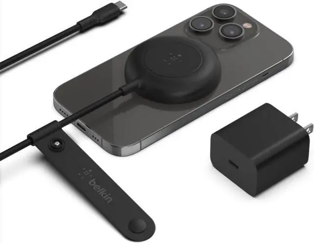 Main image of 7.5W Magnetic Portable Wireless Charger Pad - 6.6ft/2M Long Cable - MagSafe Compatible Charger - iPhone Charger Compatible w/ iPhone 15 iPhone 14 iPhone 13 - Power Supply Included - Black