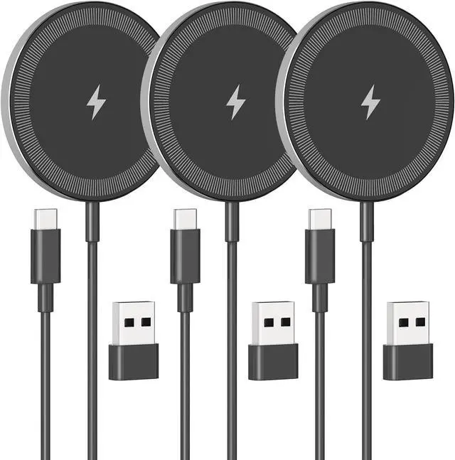Main image of 3-Pack Magnetic Wireless Charger Pad: 15W Fast Magnetic Qi Charging Pad for  - iPhone 16 16e 15 14 13 12 Series - AirPods 4 3 2 Pro - Home Office Travel (Black)