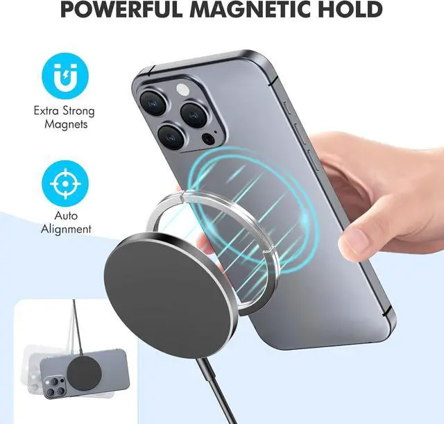 Alt view image 3 of 7 - 3-Pack Magnetic Wireless Charger Pad: 15W Fast Magnetic Qi Charging Pad for  - iPhone 16 16e 15 14 13 12 Series - AirPods 4 3 2 Pro - Home Office Travel (Black)