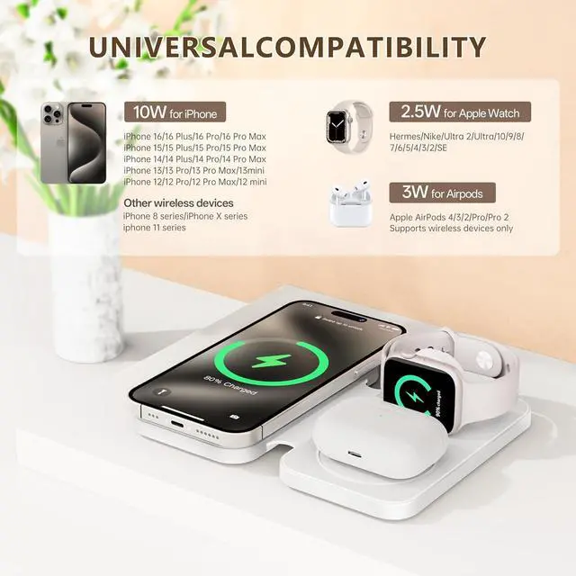 Alt view image 2 of 7 - 2025 Traveling Portable Wireless Mag-Safe Fast Charging Station Magnetic 3 in 1 Charger for iPhone 16 15 14 13 12 Pro Max Plus  Watch Series & Air pods 4 3 2 Pro-Gifts for Family