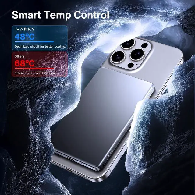 Alt view image 3 of 7 - 0.3 Ultra Slim MagSafe Power Bank 5000mAh Card-Thin Fast Charging Portable Charger Qi Certified Magnetic Battery Pack Temp Control Wireless Charger for iPhone 17/16/15/14/13/12 Pro Max Air