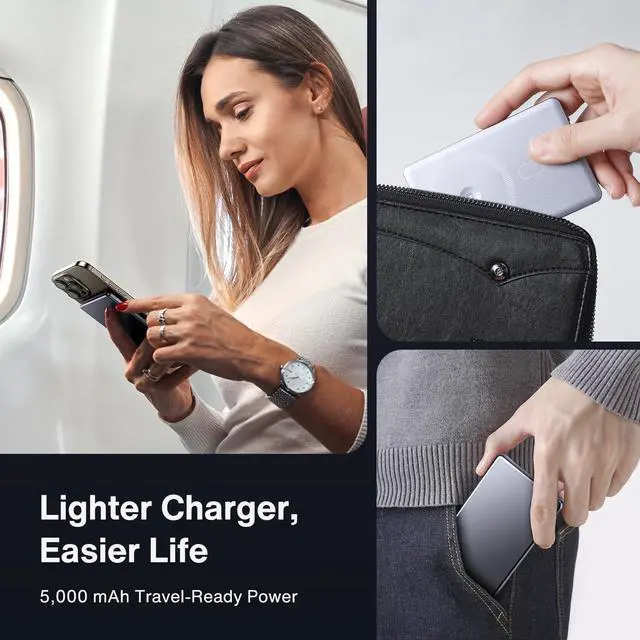 Alt view image 7 of 7 - 0.3 Ultra Slim MagSafe Power Bank 5000mAh Card-Thin Fast Charging Portable Charger Qi Certified Magnetic Battery Pack Temp Control Wireless Charger for iPhone 17/16/15/14/13/12 Pro Max Air
