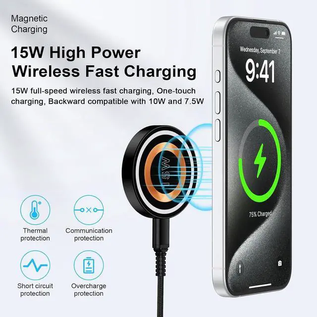 Alt view image 2 of 7 - Wireless Charger Android Fast Charging Pad Wireless Phone Charger for  Galaxy S25 S24 Ultra S24+ S24 S23 S22 S21 S20 Magnetic Magsafe Wireless Charger for iPhone 16 Pro Max Plus 15 14