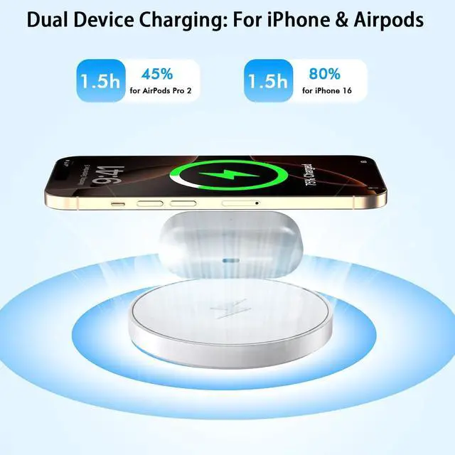 Alt view image 4 of 7 - Magnetic iPhone Wireless Charger 10FT Fast Charging  Mag Safe Charger Wireless Charging Pad for iPhone 16 Pro Max/16 Plus/15 Pro Max/15 Plus/14/13/12/11/AirPods 4/3/Pro2 Phone Mag safe Charge Pad
