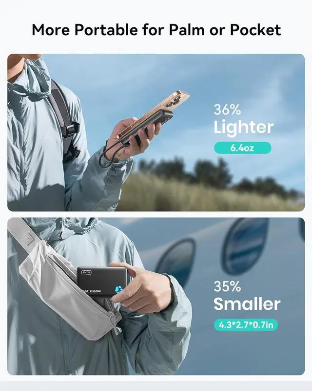 Alt view image 5 of 7 - Portable Charger Lightest 10000mAh 45W PD Power Bank USB C in&Out Fast Charging Battery Pack External Phone Powerbank Compatible with iPhone 16 15 14 13  S22 S21 Google iPad etc