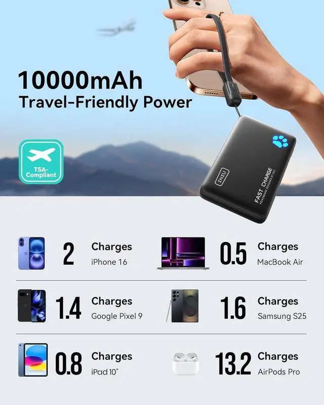 Alt view image 6 of 7 - Portable Charger Lightest 10000mAh 45W PD Power Bank USB C in&Out Fast Charging Battery Pack External Phone Powerbank Compatible with iPhone 16 15 14 13  S22 S21 Google iPad etc