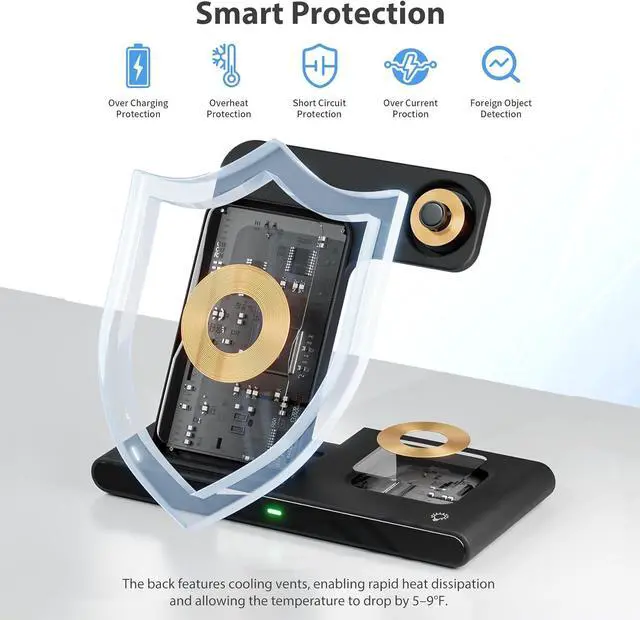 Alt view image 7 of 7 - Portable Wireless Fast Charger 3in1 for iPhone 16e 16 15 14 13 12 11 Pro Max for  Watch 10-2 Ultra Se Charging Station for  4 3 2 - Office Home Travel Nightstand Gifts for Family Black