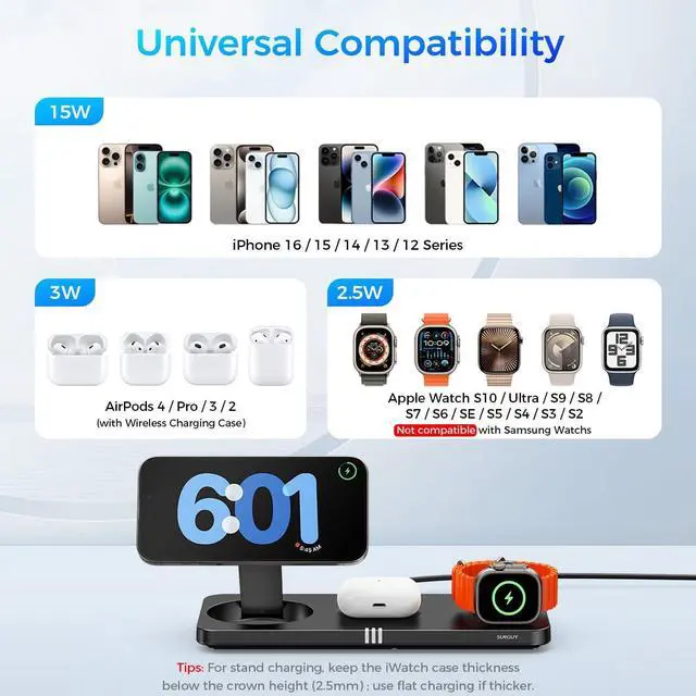 Alt view image 4 of 7 - 3 in 1 Wireless Charging Station for  Dvices 15W Fast Magnetic Charger Foldable Travel Mag-Safe Charger Stand for iPhone 16/15/14/13/12 Pro Max Plus iWatch S10/Ultra - S2 AirPods 4/Pro/3/2