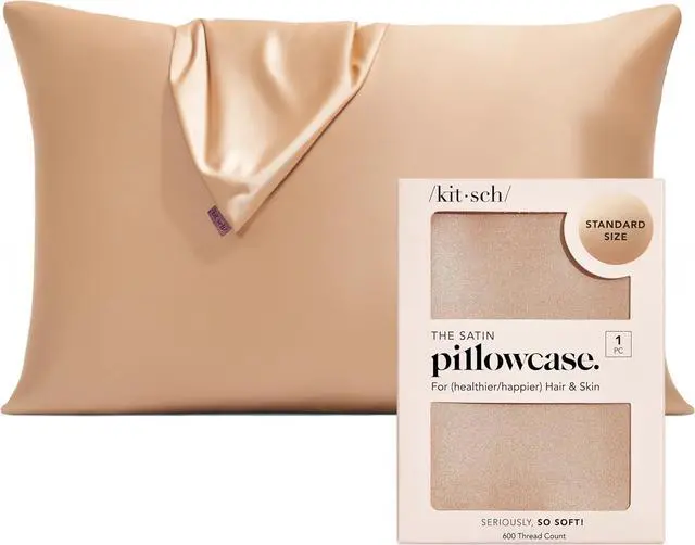 Main image of Satin Pillowcase with Zipper for Hair & Skin Softer Than Silk Pillow Cases Queen Wrinkle-Free Smooth and Cooling Satin Pillow Covers Standard Size 19x26 - Champagne
