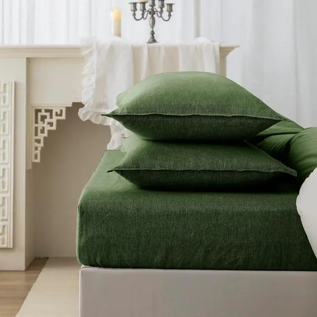 Alt view image 7 of 7 - 100% Linen Pillowcases Set of 2 Envelope Overlap Closure French Natural Washed Flax Pillowcases 20x26 inches-Mossy Green