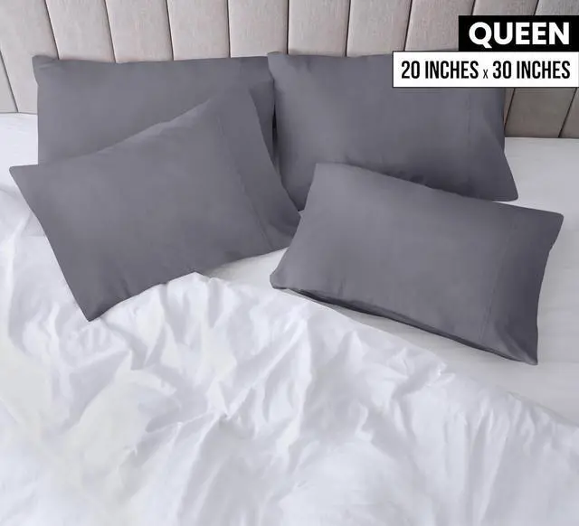 Alt view image 2 of 7 - Queen Pillow Cases - 4 Pack - Envelope Closure - Soft Brushed Microfiber Fabric - Shrinkage and Fade Resistant Pillow Covers Queen Size 20 X 30 Inches (Queen Grey)