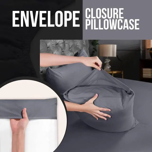 Alt view image 4 of 7 - Queen Pillow Cases - 4 Pack - Envelope Closure - Soft Brushed Microfiber Fabric - Shrinkage and Fade Resistant Pillow Covers Queen Size 20 X 30 Inches (Queen Grey)