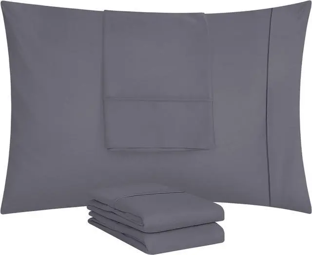 Alt view image 5 of 7 - Queen Pillow Cases - 4 Pack - Envelope Closure - Soft Brushed Microfiber Fabric - Shrinkage and Fade Resistant Pillow Covers Queen Size 20 X 30 Inches (Queen Grey)