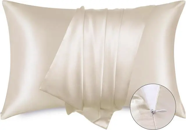 Main image of Satin Pillowcase for Hair - Beige Satin Pillow Cases Standard Size with Zipper 2 Pack Similar to Silk Pillow Cases for Skin Silky & Soft Gifts for Women Men 20x26 Inches