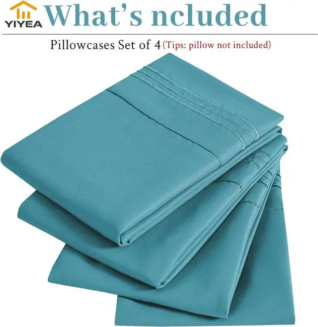 Alt view image 2 of 7 - Pillow Cases Standard Size Set of 4 Ultra Soft 1800TC Hotel Quality Double Brushed Microfiber Embroidered Pillowcases Envelope Closure Fade Resistant (20x26 Teal)