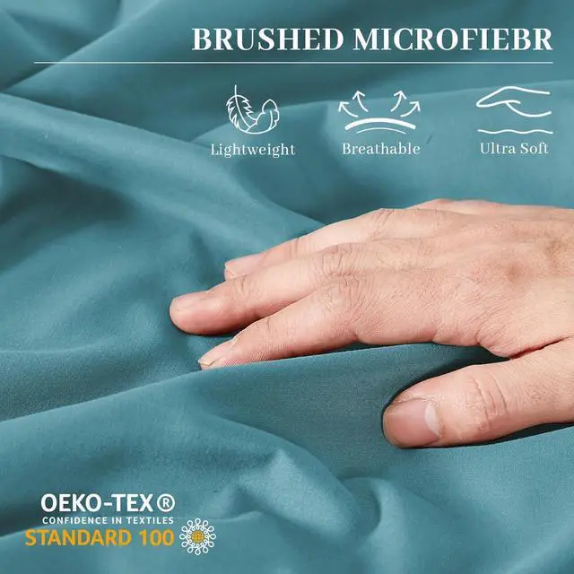 Alt view image 3 of 7 - Pillow Cases Standard Size Set of 4 Ultra Soft 1800TC Hotel Quality Double Brushed Microfiber Embroidered Pillowcases Envelope Closure Fade Resistant (20x26 Teal)