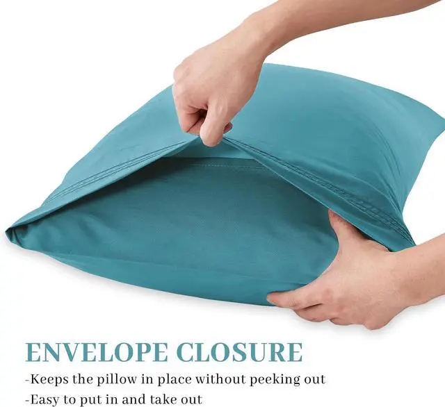 Alt view image 5 of 7 - Pillow Cases Standard Size Set of 4 Ultra Soft 1800TC Hotel Quality Double Brushed Microfiber Embroidered Pillowcases Envelope Closure Fade Resistant (20x26 Teal)