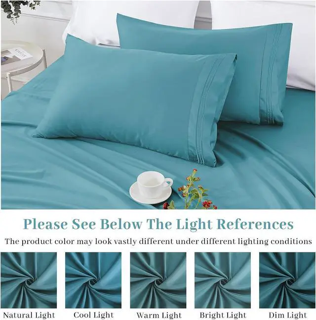 Alt view image 7 of 7 - Pillow Cases Standard Size Set of 4 Ultra Soft 1800TC Hotel Quality Double Brushed Microfiber Embroidered Pillowcases Envelope Closure Fade Resistant (20x26 Teal)