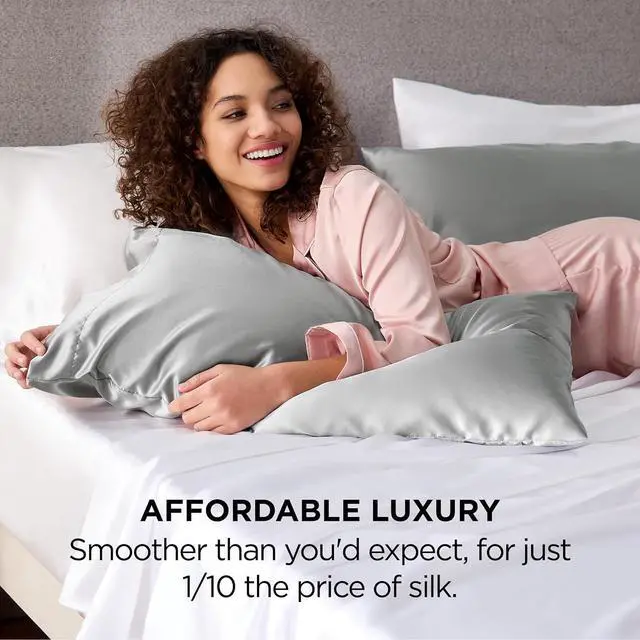 Alt view image 4 of 7 - King Size Satin Pillowcase Set of 2 - Silver Grey Pillow Covers for Hair and Skin with Envelope Closure Similar to Silk Pillow Cases Gifts for Women Men 20x36 Inches 2pcs