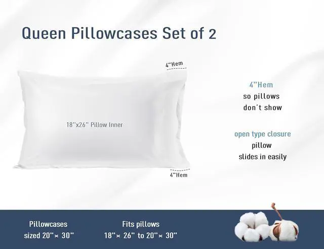 Alt view image 3 of 7 - Pillow Cases Standard Queen Size Cotton Percale Weave Pillowcases Pre-Shrunk Breathable and Hypoallergenic Pillowcases Set of 2 (2 Piece Standard/Queen 20 Inch x 30 Inch White)