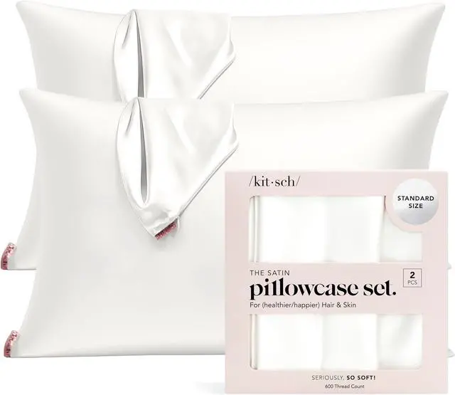 Main image of Satin Pillowcase with Zipper for Hair & Skin Softer Than Silk Pillow Cases Queen Size Set of 2 Wrinkle-Free Smooth and Cooling Satin Pillow Covers Standard Size 19x26 - Ivory 2pcs