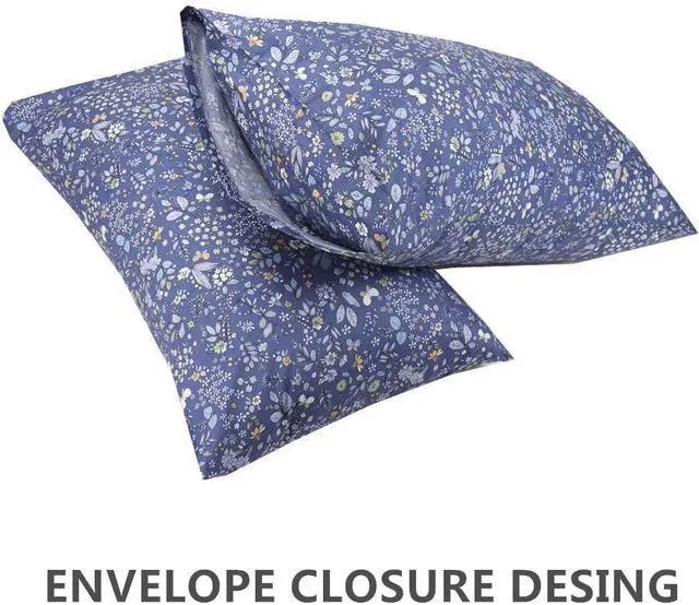 Alt view image 2 of 7 - Blue Standard Size Pillowcase Set of 2 100% Long Staple Pure Cotton Envelope Closure Pillow Cover 20×30 Inch