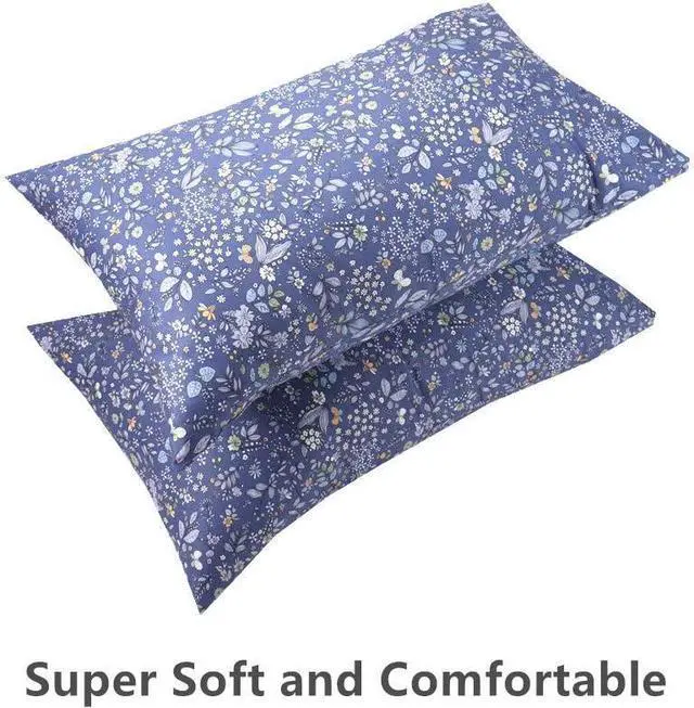 Alt view image 4 of 7 - Blue Standard Size Pillowcase Set of 2 100% Long Staple Pure Cotton Envelope Closure Pillow Cover 20×30 Inch