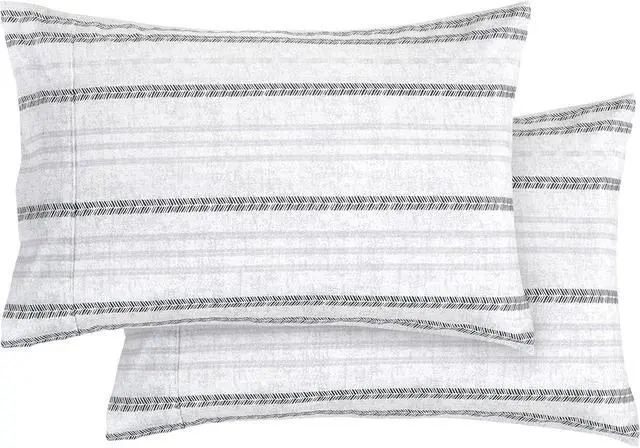 Main image of Ultra Soft Set of 2 Striped Print Pillowcases - 1500 Premium Hotel Quality Microfiber Soft and Smooth Envelope Closure 2-Piece Pillow Covers - Standard/Queen Traci Gray