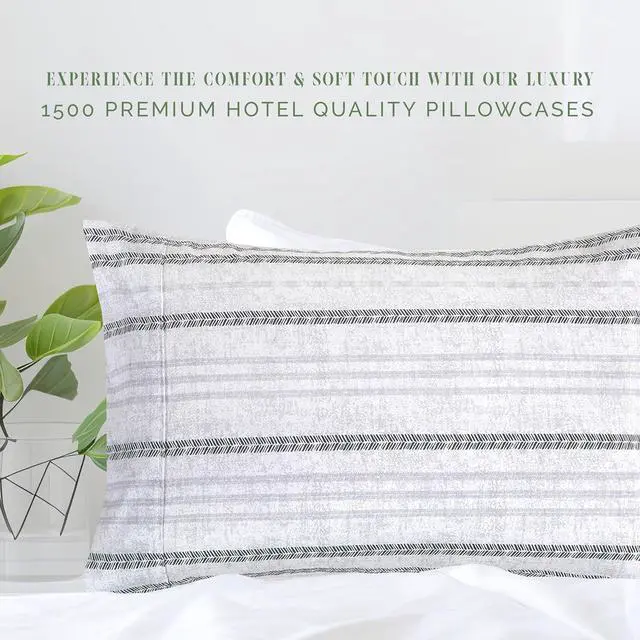 Alt view image 4 of 7 - Ultra Soft Set of 2 Striped Print Pillowcases - 1500 Premium Hotel Quality Microfiber Soft and Smooth Envelope Closure 2-Piece Pillow Covers - Standard/Queen Traci Gray
