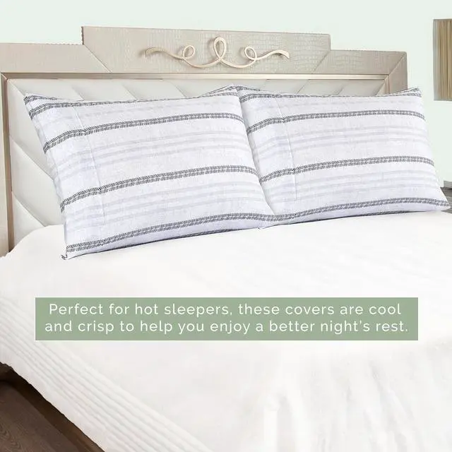 Alt view image 5 of 7 - Ultra Soft Set of 2 Striped Print Pillowcases - 1500 Premium Hotel Quality Microfiber Soft and Smooth Envelope Closure 2-Piece Pillow Covers - Standard/Queen Traci Gray