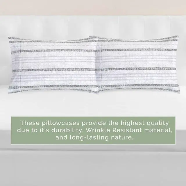 Alt view image 6 of 7 - Ultra Soft Set of 2 Striped Print Pillowcases - 1500 Premium Hotel Quality Microfiber Soft and Smooth Envelope Closure 2-Piece Pillow Covers - Standard/Queen Traci Gray
