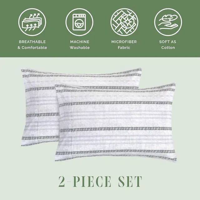Alt view image 7 of 7 - Ultra Soft Set of 2 Striped Print Pillowcases - 1500 Premium Hotel Quality Microfiber Soft and Smooth Envelope Closure 2-Piece Pillow Covers - Standard/Queen Traci Gray