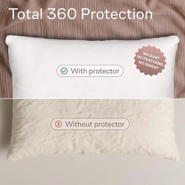 Alt view image 2 of 7 - Ultra Soft Pillow Protectors with Zipper Standard Size - Set of 4 Breathable Pillow Covers - 100% Protection Against Stains Dust & Dirt - Machine Washable (White)