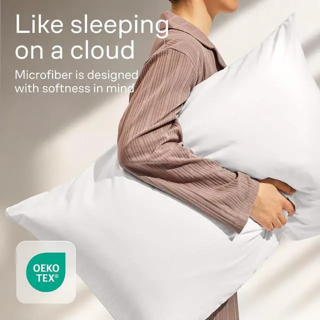 Alt view image 4 of 7 - Ultra Soft Pillow Protectors with Zipper Standard Size - Set of 4 Breathable Pillow Covers - 100% Protection Against Stains Dust & Dirt - Machine Washable (White)