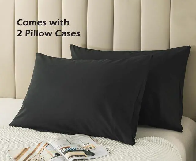 Alt view image 5 of 7 - Queen Size Pillowcases Set of 2 20x30 Cotton Pillow Case with Envelope Closure Soft & Breathable Pillow Covers for Bed Black