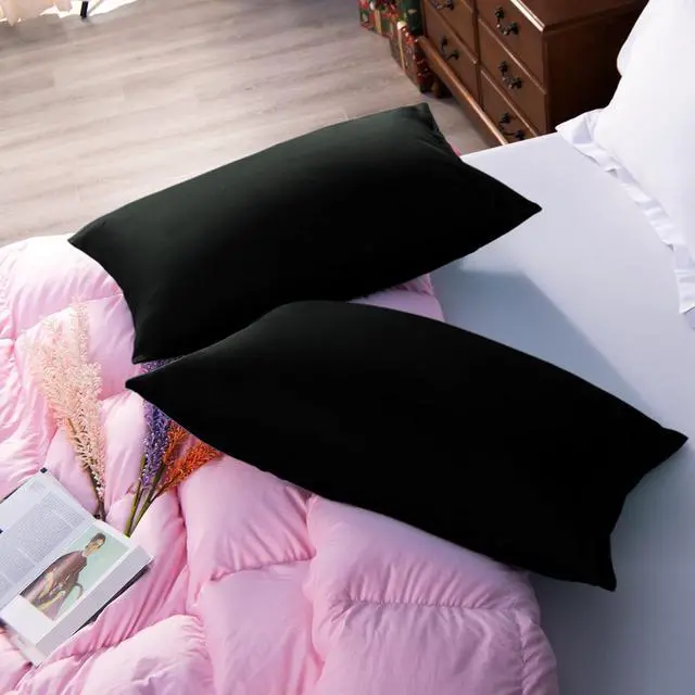 Alt view image 2 of 7 - Egyptian Cotton Queen Pillowcases - Set of 2 500 Thread Count Cotton Pillowcases - Soft and Breathable Envelope Closure Pillow Cases - 20x30 Pillow Covers for Bed Black