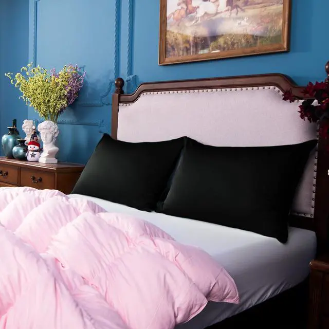 Alt view image 3 of 7 - Egyptian Cotton Queen Pillowcases - Set of 2 500 Thread Count Cotton Pillowcases - Soft and Breathable Envelope Closure Pillow Cases - 20x30 Pillow Covers for Bed Black