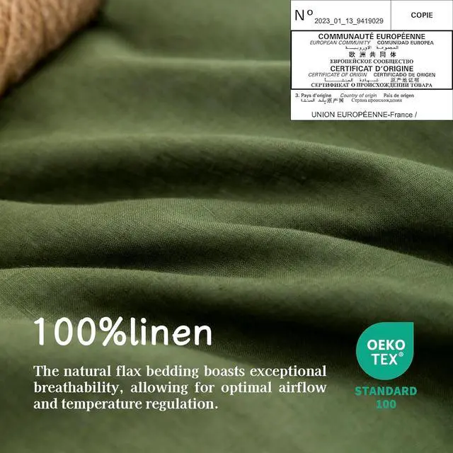 Alt view image 2 of 7 - 100% Linen Pillowcases Set of 2 Envelope Overlap Closure French Natural Washed Flax Pillowcases 20x26 inches-Mossy Green