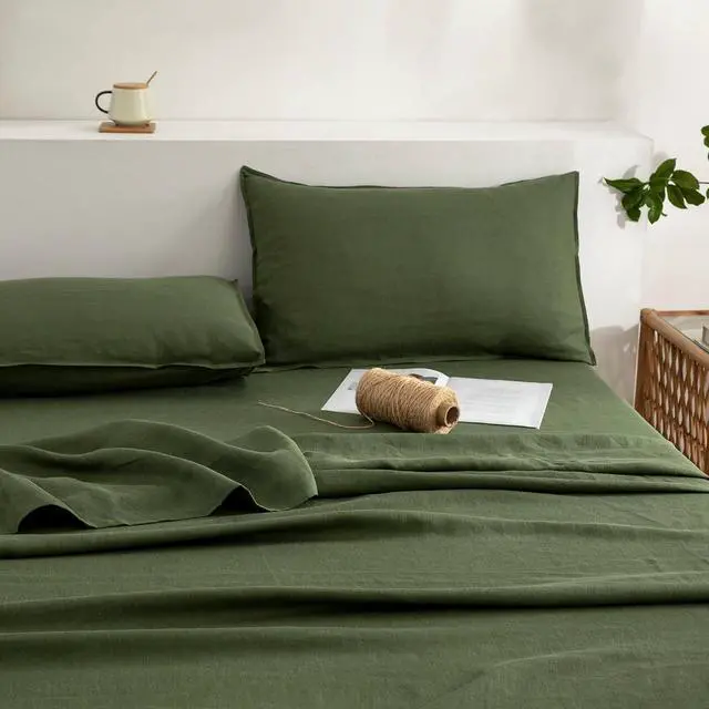Alt view image 3 of 7 - 100% Linen Pillowcases Set of 2 Envelope Overlap Closure French Natural Washed Flax Pillowcases 20x26 inches-Mossy Green